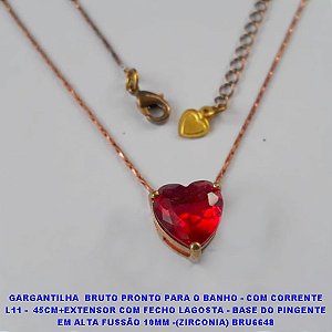 GARGANTILHA  BRUTO PRONTO PARA O BANHO - COM CORRENTE L11 -  45CM+EXTENSOR COM FECHO LAGOSTA - BASE DO PINGENTE EM ALTA FUSSÃO 10MM -(ZIRCONIA) BRU6648