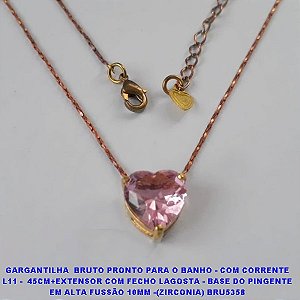 GARGANTILHA  BRUTO PRONTO PARA O BANHO - COM CORRENTE L11 -  45CM+EXTENSOR COM FECHO LAGOSTA - BASE DO PINGENTE EM ALTA FUSSÃO 10MM -(ZIRCONIA) BRU5358