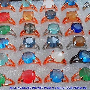 ANEL NO BRUTO PRONTO PARA O BANHO - COM PEDRA DE  GLASS COLORIDA - PESO TOTAL 3,9GR - ANEL00051