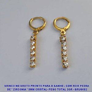 BRINCO NO BRUTO PRONTO PARA O BANHO - COM SEIS PEDRA  DE ' ZIRCONIA ' 3MM CRISTAL- PESO TOTAL 2GR - BRU6682