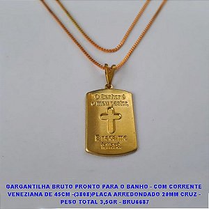 GARGANTILHA NO BRUTO PRONTO PARA O BANHO - COM CORRENTE VENEZIANA DE 45CM -(3808)PLACA ARREDONDADO 20MM CRUZ - PESO TOTAL 3,5GR -  BRU6687