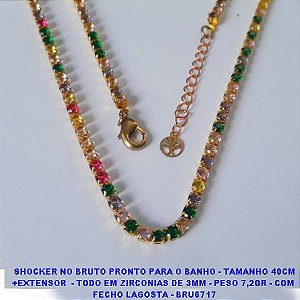 SHOCKER NO BRUTO PRONTO PARA O BANHO - TAMANHO 40CM +EXTENSOR  - TODO EM ZIRCONIAS DE 3MM - PESO 7,2GR - COM  FECHO LAGOSTA - BRU6717