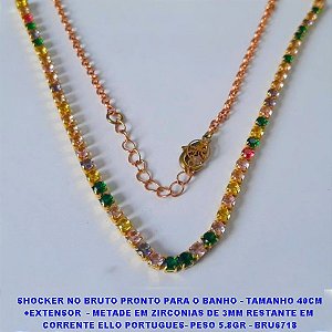 SHOCKER NO BRUTO PRONTO PARA O BANHO - TAMANHO 40CM +EXTENSOR  - METADE EM ZIRCONIAS DE 3MM RESTANTE EM  CORRENTE ELLO PORTUGUES- PESO 5.8GR - BRU6718