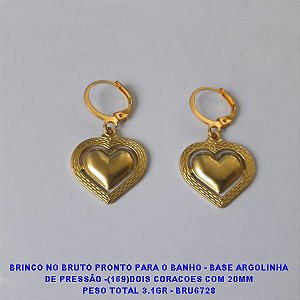 BRINCO NO BRUTO PRONTO PARA O BANHO - BASE ARGOLINHA DE PRESSÃO -(169)DOIS CORACOES COM 20MM PESO TOTAL 3.1GR - BRU6728