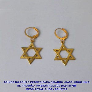 BRINCO NO BRUTO PRONTO PARA O BANHO - BASE ARGOLINHA DE PRESSÃO -(818)ESTRELA DE DAVI 20MM PESO TOTAL 2.1GR - BRU6729