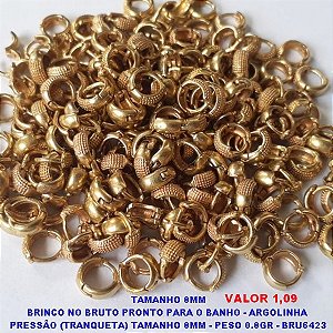 TAMANHO 8MM BRINCO NO BRUTO PRONTO PARA O BANHO - ARGOLINHA DE PRESSÃO(TRANQUETA) TAMANHO 8MM - PESO 0,8GR -BRU6423