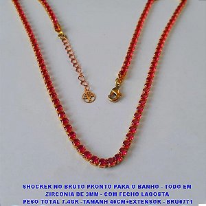 SHOCKER NO BRUTO PRONTO PARA O BANHO - TODO EM  ZIRCONIA DE 3MM - COM FECHO LAGOSTA  PESO TOTAL 7.4GR -TAMANH 40CM+EXTENSOR - BRU6771