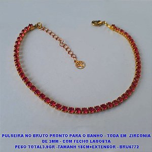 PULSEIRA NO BRUTO PRONTO PARA O BANHO - TODA EM  ZIRCONIA  DE 3MM - COM FECHO LAGOSTA  PESO TOTAL3.9GR -TAMANH 18CM+EXTENSOR - BRU6772