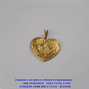 PINGENTE NO BRUTO PRONTO PARA BANHO -     - (4697)PINGENTE CORAÇÃO 20MM MÃE E FILHO - BRU5849