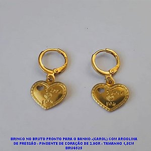 BRINCO NO BRUTO PRONTO PARA O BANHO -(CAROL) COM ARGOLIHA DE PRESSÃO - PINGENTE DE CORAÇÃO DE 2.0GR - TAMANHO 1,5CM BRU6525