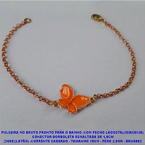 PULSEIRA NO BRUTO PRONTO PARA O BANHO(CX114) -COM FECHO LAGOSTA(JOIASECIA)  CONECTOR BORBOLETA ESMALTADA DE 1,8CM (2690)(LATÃO) -CORRENTE CADEADO - TAMANHO 18CM - PESO 2.9GR - BRU6882