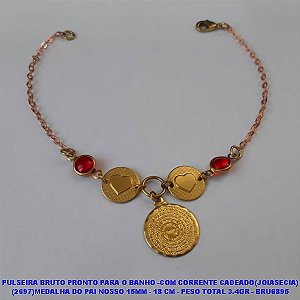 PULSEIRA NO BRUTO PRONTO PARA O BANHO -COM CORRENTE CADEADO (2697)MEDALHA DO PAI NOSSO 15MM 18 CM - PESO TOTAL 3.4GR - BRU6895