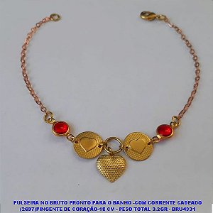 PULSEIRA NO BRUTO PRONTO PARA O BANHO -COM CORRENTE CADEADO (2697)PINGENTE DE CORAÇÃO 18 CM - PESO TOTAL 3.2GR - BRU4331