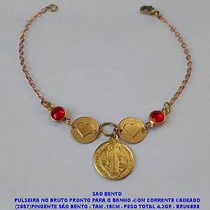 PULSEIRA NO BRUTO PRONTO PARA O BANHO -COM CORRENTE CADEADO (2697)PINGENTE SÃO BENTO - TAM .18CM - PESO TOTAL 4.2GR - BRU6898