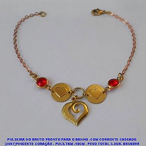 PULSEIRA NO BRUTO PRONTO PARA O BANHO -COM CORRENTE CADEADO (2697)PINGENTE CORAÇÃO - PULS.TAM .18CM - PESO TOTAL 3.3GR- BRU6899