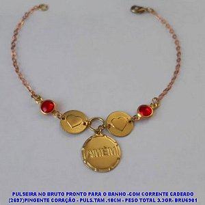 PULSEIRA NO BRUTO PRONTO PARA O BANHO -COM CORRENTE CADEADO (2697)PINGENTE CORAÇÃO - PULS.TAM .18CM - PESO TOTAL 3.3GR- BRU6901
