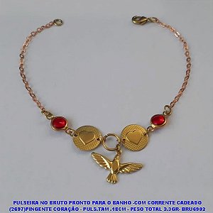 PULSEIRA NO BRUTO PRONTO PARA O BANHO -COM CORRENTE CADEADO (2697)PINGENTE CORAÇÃO - PULS.TAM .18CM - PESO TOTAL 3.3GR- BRU6902