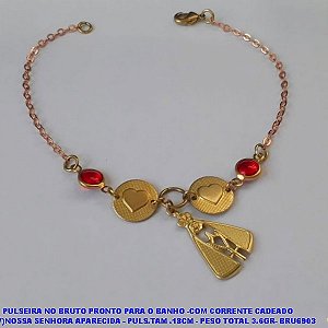 PULSEIRA NO BRUTO PRONTO PARA O BANHO -COM CORRENTE CADEADO (2697)NOSSA SENHORA APARECIDA - PULS.TAM .18CM - PESO TOTAL 3.6GR- BRU6903