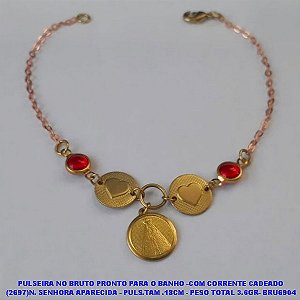 PULSEIRA NO BRUTO PRONTO PARA O BANHO -COM CORRENTE CADEADO (2697)NOSSA SENHORA APARECIDA - PULS.TAM .18CM - PESO TOTAL 3.6GR- BRU6904