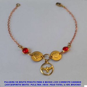 PULSEIRA NO BRUTO PRONTO PARA O BANHO -COM CORRENTE CADEADO (2697)ESPIRITO SANTO - PULS.TAM .18CM - PESO TOTAL 3.1GR- BRU6905