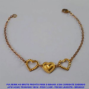 PULSEIRA NO BRUTO PRONTO PARA O BANHO -COM CORRENTE CADEADO (4761/4205) TAMANHO 18CM - PESO 2.2GR - FECHO LAGOSTA - BRU6925