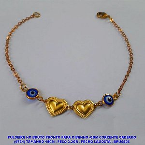 PULSEIRA NO BRUTO PRONTO PARA O BANHO -COM CORRENTE CADEADO (4761) TAMANHO 18CM - PESO 2.2GR - FECHO LAGOSTA - BRU6926