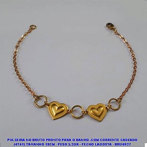 PULSEIRA NO BRUTO PRONTO PARA O BANHO -COM CORRENTE CADEADO (4761) TAMANHO 18CM - PESO 2.2GR - FECHO LAGOSTA - BRU6927