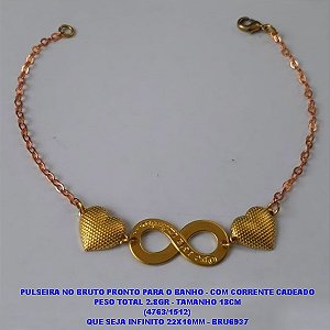PULSEIRA NO BRUTO PRONTO PARA O BANHO - COM CORRENTE CADEADO PESO TOTAL 2.8GR - TAMANHO 18CM (4763/1512) QUE SEJA INFINITO 22X10MM - BRU6937