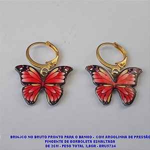 BRINCO NO BRUTO PRONTO PARA O BANHO -  COM ARGOLINHA DE PRESSÃO PINGENTE DE BORBOLETA ESMALTADA  DE 2CM - PESO TOTAL 3,8GR - BRU5724