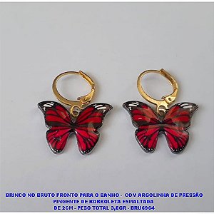 BRINCO NO BRUTO PRONTO PARA O BANHO -  COM ARGOLINHA DE PRESSÃO PINGENTE DE BORBOLETA ESMALTADA  DE 2CM - PESO TOTAL 3,8GR - BRU6964