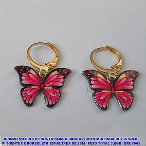 BRINCO NO BRUTO PRONTO PARA O BANHO - COM ARGOLINHA DE PRESSÃO  PINGENTE DE BORBOLETA ESMALTADA DE 2CM - PESO TOTAL 3,8GR - BRU6968