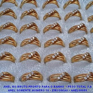 ANEL NO BRUTO PRONTO PARA O BANHO  - PESO TOTAL 3.4 ANEL SOMENTE NUMERO 16 - ZIRCONIAS - ANEL00059
