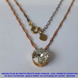 GARGANTILHA BO BRUTO PRONTO PARA O BANHO - COM CORRENTE SINGAPURA  DE 45CM+EXTENSOR - BASE E PEDRA 10X10MM(BASE EM LATÃO) - BRU6086