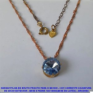 GARGANTILHA BO BRUTO PRONTO PARA O BANHO - COM CORRENTE SINGAPURA  DE 45CM+EXTENSOR - BASE E PEDRA 10X10MM(BASE EM LATÃO) - BRU6984