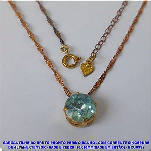 GARGANTILHA BO BRUTO PRONTO PARA O BANHO - COM CORRENTE SINGAPURA  DE 45CM+EXTENSOR - BASE E PEDRA 10X10MM(BASE EM LATÃO) - BRU6987