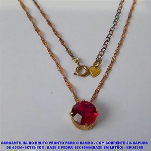 GARGANTILHA BO BRUTO PRONTO PARA O BANHO - COM CORRENTE SINGAPURA  DE 45CM+EXTENSOR - BASE E PEDRA 10X10MM(BASE EM LATÃO) - BRU6988