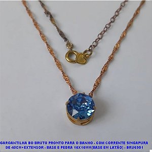 GARGANTILHA BO BRUTO PRONTO PARA O BANHO - COM CORRENTE SINGAPURA  DE 45CM+EXTENSOR - BASE E PEDRA 10X10MM(BASE EM LATÃO) - BRU6991