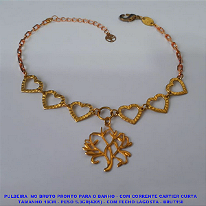 PULSEIRA  NO BRUTO PRONTO PARA O BANHO - COM CORRENTE CARTIER CURTA TAMANHO 18CM - PESO 5.3GR(4205) - COM FECHO LAGOSTA - BRU7158