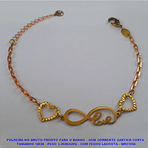 PULSEIRA  NO BRUTO PRONTO PARA O BANHO - COM CORRENTE CARTIER CURTA TAMANHO 18CM - PESO 1.6GR(4205) - COM FECHO LAGOSTA - BRU7058