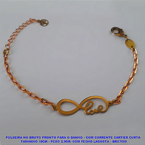 PULSEIRA NO BRUTO PRONTO PARA O BANHO - COM CORRENTE CARTIER CURTA  TAMANHO 18CM - PESO 2.9GR- COM FECHO LAGOSTA - BRU7059
