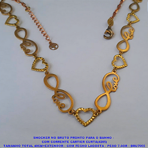 SHOCKER NO BRUTO PRONTO PARA O BANHO - COM CORRENTE CARTIER CURTA(4205) TAMANHO TOTAL 40CM+EXTENSOR - COM FECHO LAGOSTA - PESO 7.8GR - BRU7055