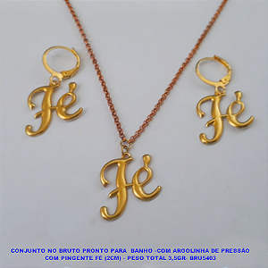 CONJUNTO NO BRUTO PRONTO PARA  BANHOCOM CORRENTE CADEADO DE 50CM -COM ARGOLINHA DE PRESSÃO COM PINGENTE FÉ (2CM) - PESO TOTAL 3,5GR- BRU5403