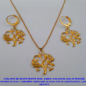 CONJUNTO NO BRUTO PRONTO PARA  BANHO -COM ARGOLINHA DE PRESSÃO ARVORE DA VIDA - CORRENTE VENEZIANA DE 45CM -FECHO LAGOSTA-PESO 2,5GR-  BRU7078