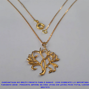 GARGANTILHA NO BRUTO PRONTO PARA O BANHO - COM CORRENTE L11 IMPORTADA TAMANHO 45CM - PINGENTE ARVORE DA VIDA -(TODA EM LATÃO) PESO TOTAL 1.9GGR BRU7079