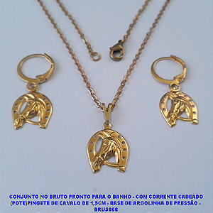CONJUNTO NO BRUTO PRONTO PARA O BANHO - COM CORRENTE CADEADO (POTE)PINGETE DE CAVALO DE 1,5CM - BASE DE ARGOLINHA DE PRESSÃO -  PESO TOTAL 3.6GR  - BRU5666