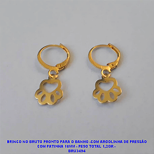 BRINCO NO BRUTO PRONTO PARA O BANHO -COM ARGOLINHA DE PRESSÃO COM PATINHA 10MM - PESO TOTAL 1,2GR -  BRU3494