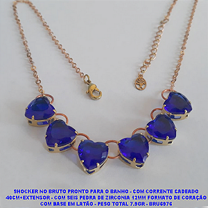 SHOCKER NO BRUTO PRONTO PARA O BANHO - COM CORRENTE CADEADO 40CM+EXTENSOR - COM SEIS PEDRA DE ZIRCONIA 10MM FORMATO DE CORAÇÃO COM BASE EM LATÃO - PESO TOTAL 7.9GR - BRU6976