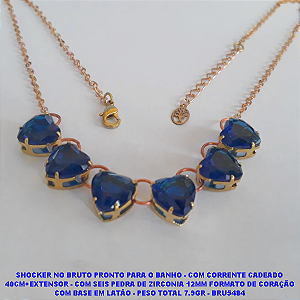 SHOCKER NO BRUTO PRONTO PARA O BANHO - COM CORRENTE CADEADO 40CM+EXTENSOR - COM SEIS PEDRA DE ZIRCONIA 10MM FORMATO DE CORAÇÃO COM BASE EM LATÃO - PESO TOTAL 7.9GR - BRU5484
