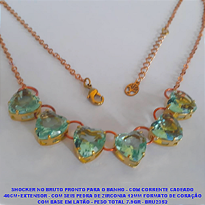 SHOCKER NO BRUTO PRONTO PARA O BANHO - COM CORRENTE CADEADO 40CM+EXTENSOR - COM SEIS PEDRA DE ZIRCONIA 10MM FORMATO DE CORAÇÃO COM BASE EM LATÃO - PESO TOTAL 7.9GR - BRU2352