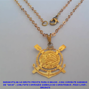GARGANTILHA NO BRUTO PRONTO PARA O BANHO - COM CORRENTE CADEADO DE "60CM" - (258) FOTO CORROSÃO SIMBOLO DO CORINTHIANS - PESO 2.5GR - BRU6475